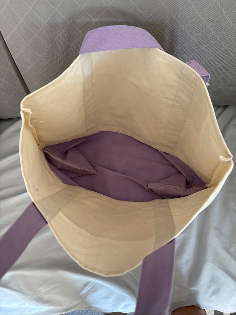 Trader Joe’s Designer Limited Edition Large Cream and Lavender Canvas Tote Bag - Picture 3 of 4